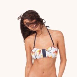 NWT Lively White Birds Of Paradise Bandeau Strapless Halter Bikini Size Large